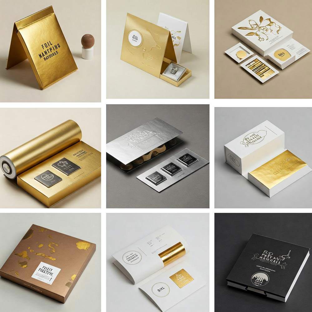 Hot foil stamping gold metallic finish on paper box